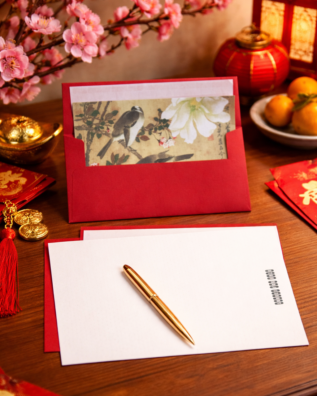 FLORAL-LINED ENVELOPE + FLAT CARD