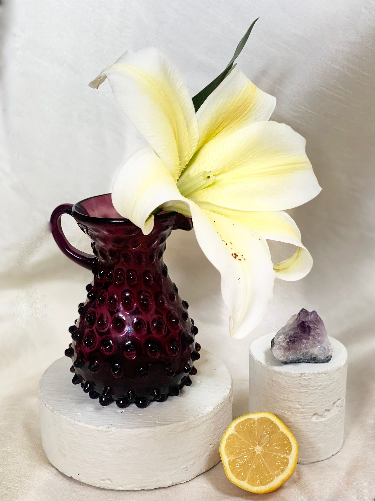 VINTAGE AMETHYST HOBNAIL PITCHER