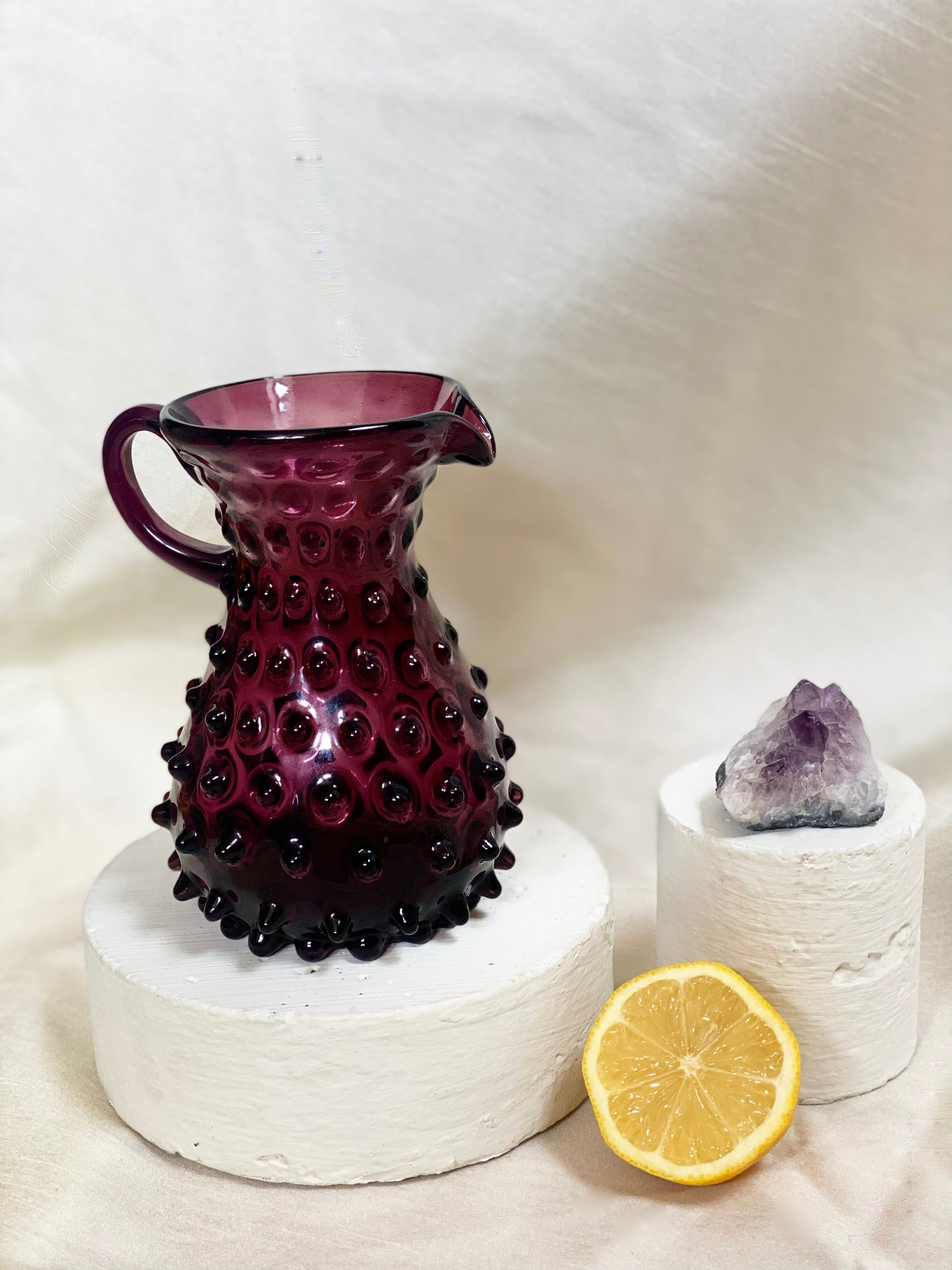 VINTAGE AMETHYST HOBNAIL PITCHER